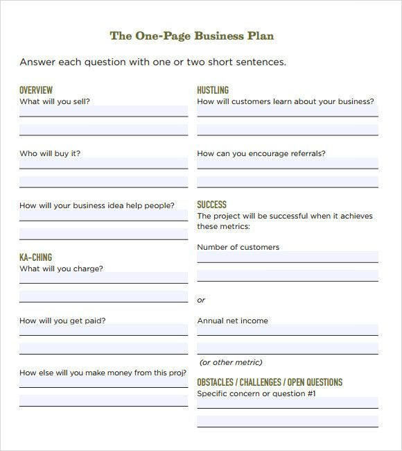 1 Page Business Plan Template 1 Page Business Plan Template Awesome Free 21 Simple