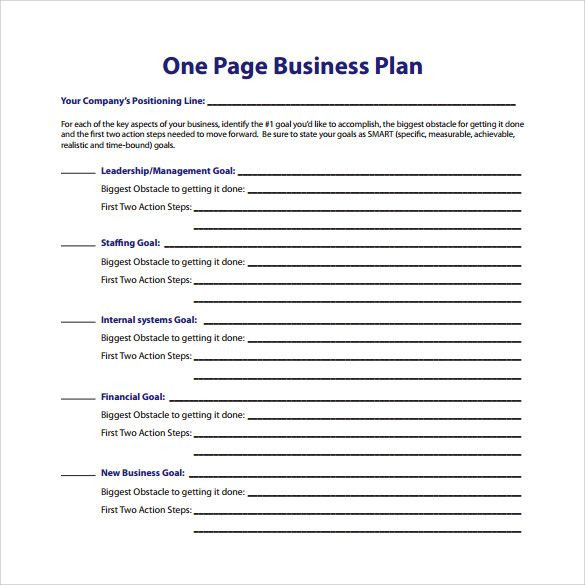 1 Page Business Plan Template E Page Business Plan Template New E Page Business Plan