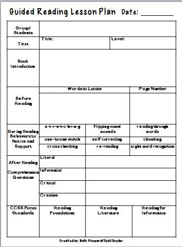 1st Grade Lesson Plan Template Guided Reading Lesson Plan Template Mon Core area