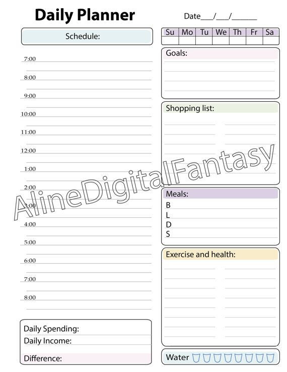 2016 Daily Planner Template Daily Planner Printable 2020 Planner Inserts Instant