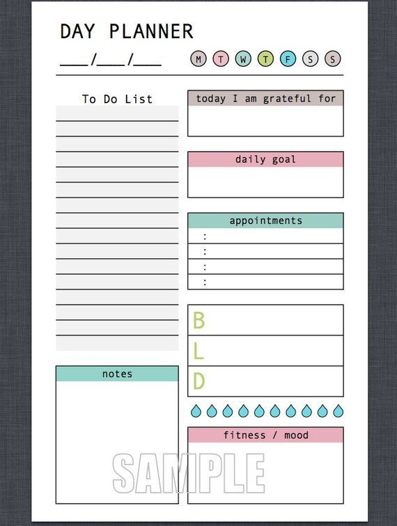 2016 Daily Planner Template Mini Day Planner Printable Fillable Daily Planner Weekly