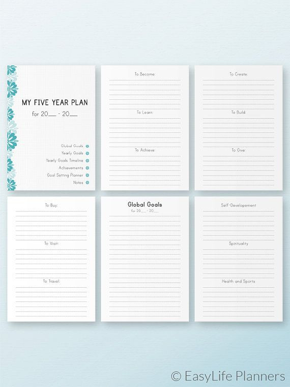 5 Year Plan Template 5 Year Plan A5 Printable Filofax A5 Inserts Health