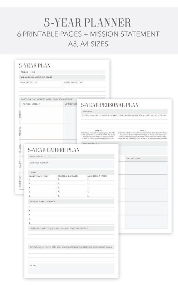 5 Year Plan Template 5 Year Planner Personal Career Yearly Planner 7 Pages A4 A5
