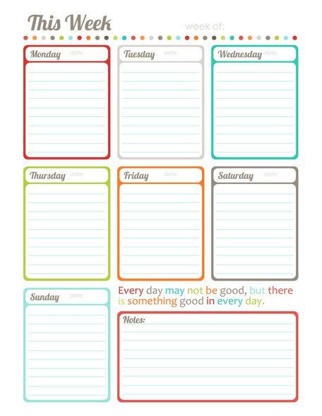 7 Day Planner Template Free Printable &quot;this Week&quot; One Page Calendar Planner by