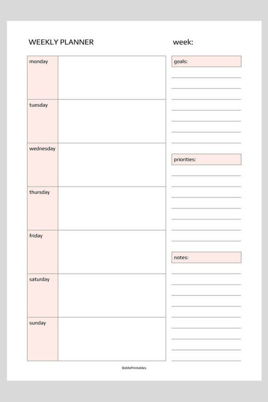 7 Day Planner Template Pin On Build A Planner