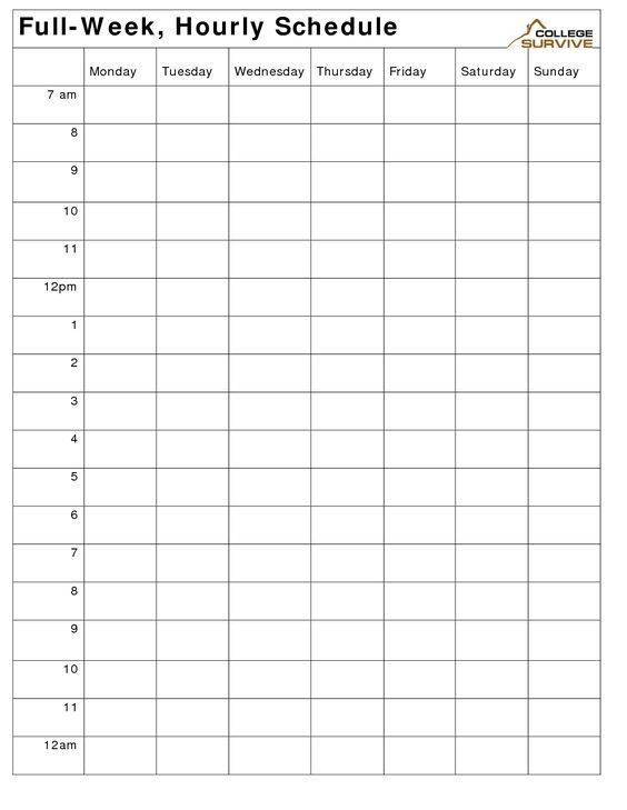 7 Day Planner Template Printable Weekly Hourly Schedule Template More