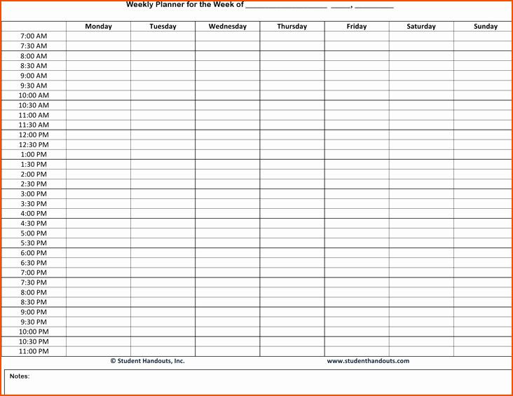 7 Day Weekly Planner Template Weekly Hourly Planner Template Inspirational 7 Weekly Hourly