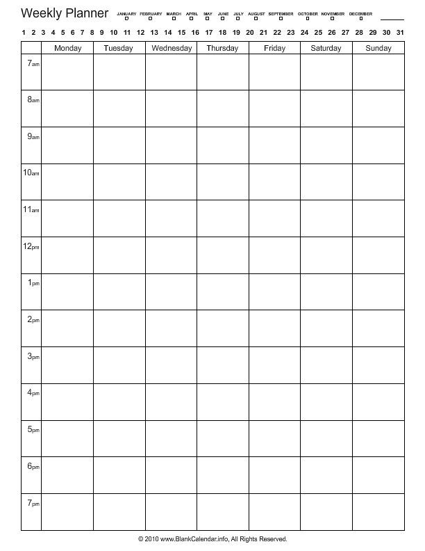 7 Day Weekly Planner Template Weekly Planner 7am to 7pm Schedule