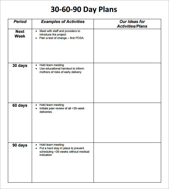 90 Days Action Plan Template 30 60 90 Day Business Plan Template