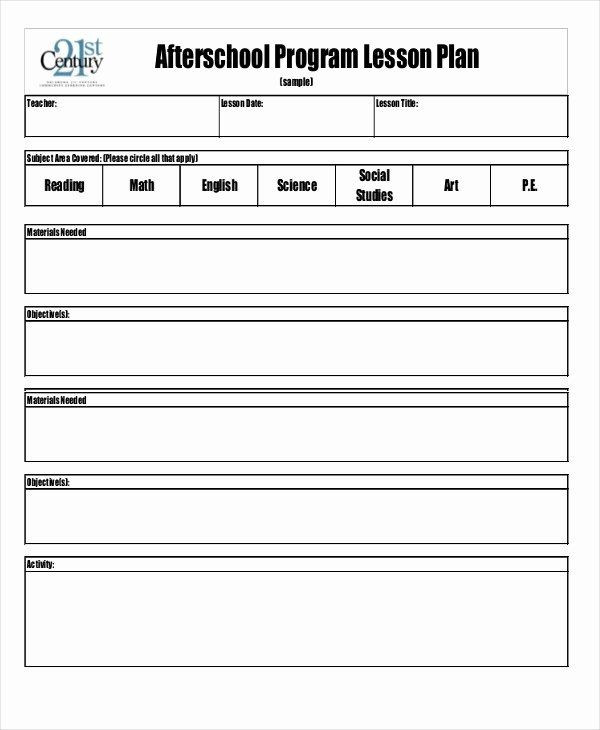 After School Lesson Plan Template after School Program Schedule Template Awesome after School