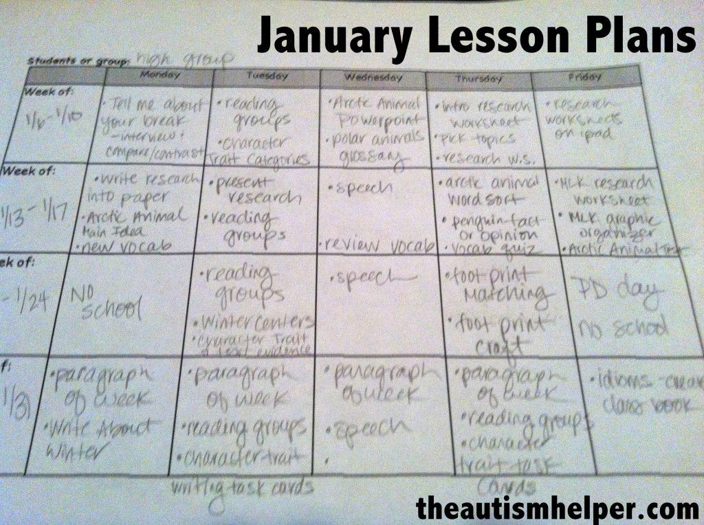 Autism Lesson Plan Template January Lesson Plans the Autism Helper