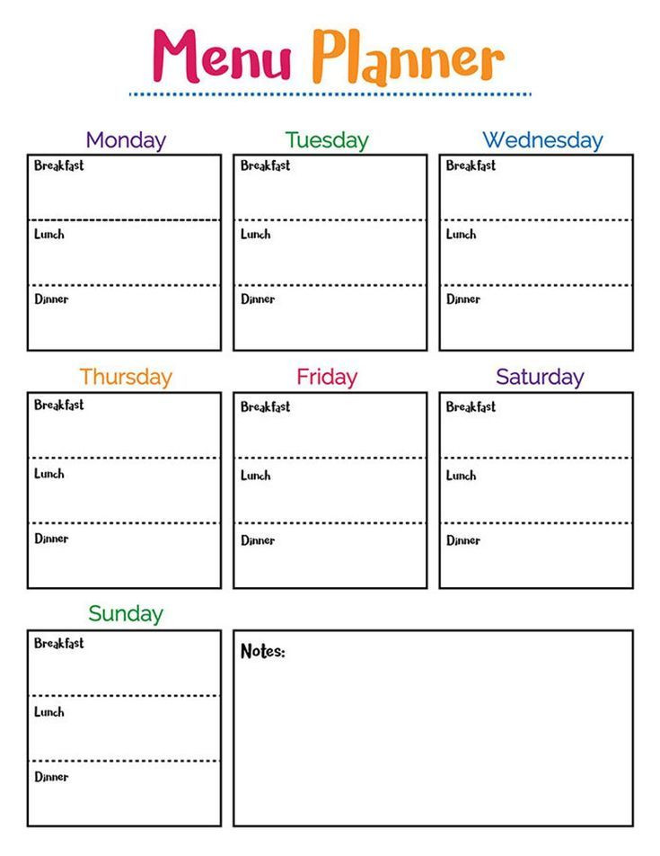 Bi Weekly Meal Planner Template Colorful Meal Planner Printable Printable Menu Planner