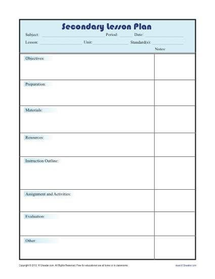 Blank Daily Lesson Plan Template Daily Lesson Plan Template with Subject Grid Secondary