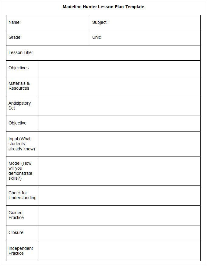Blank Lesson Plan Template Free Madeline Hunter Lesson Plan Template 3 Free Word Documents