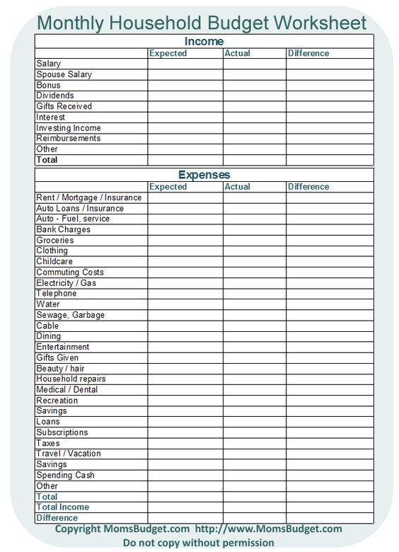 Budget Planner Template Free Monthly Household Bud Worksheet Free Printable