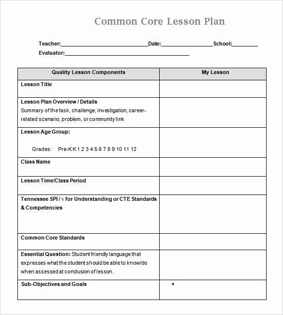 Ccss Math Lesson Plan Template Ccss Lesson Plan Templates Awesome 59 Lesson Plan Templates