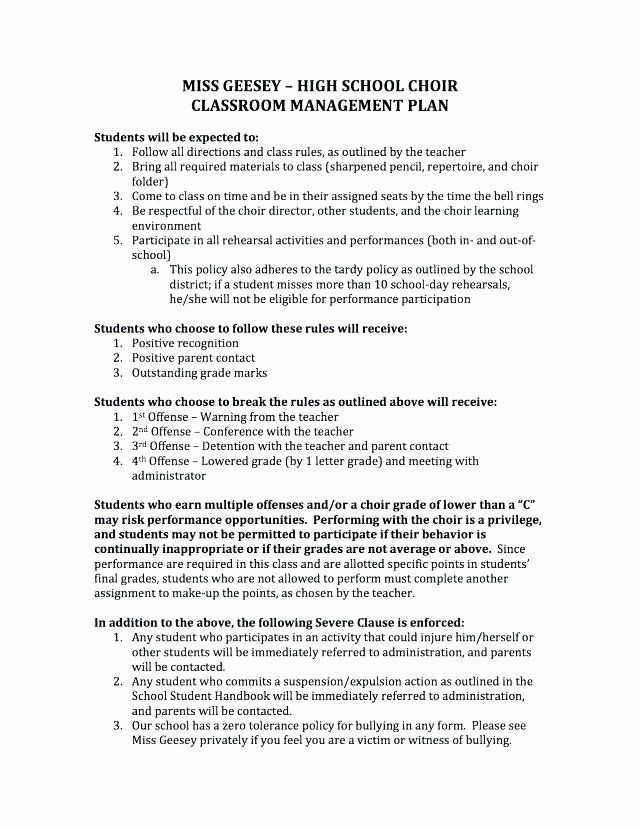 Classroom Management Plan Template Elementary Classroom Management Plan Template Elementary Fresh