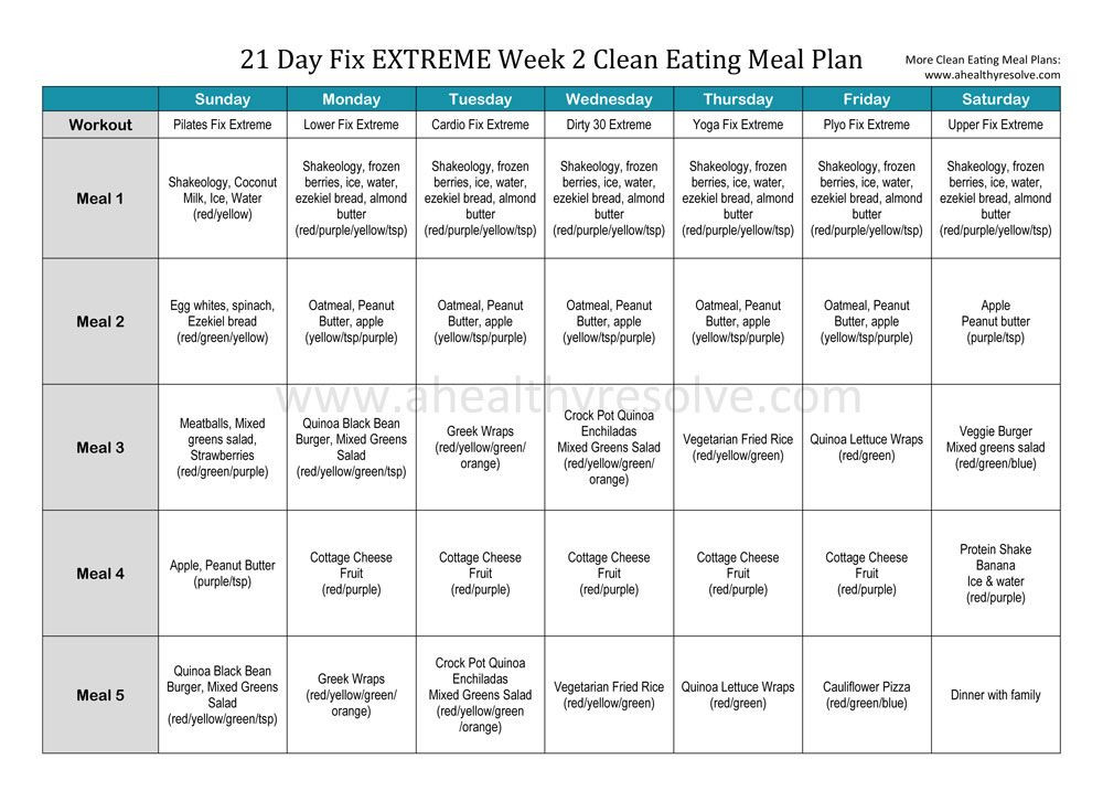 Clean Eating Meal Plan Template 21 Day Fix Extreme Week 2 &amp; Clean Eating Ve Arian Meal