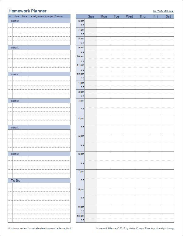 College Semester Course Planner Template Download A Free Homework Planner Template for High School