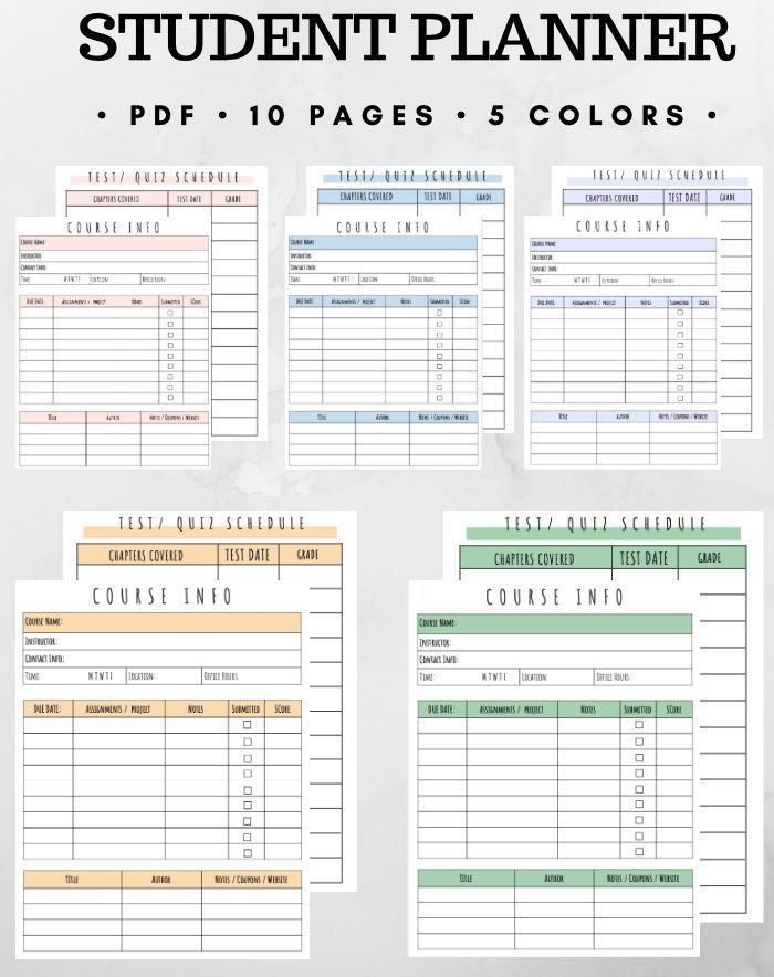 College Semester Course Planner Template Printable Student Planner Test assignment Tracker