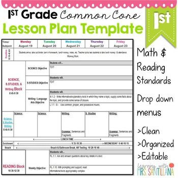 Common Core Lesson Plan Template 1st Grade Mon Core Lesson Plan Template