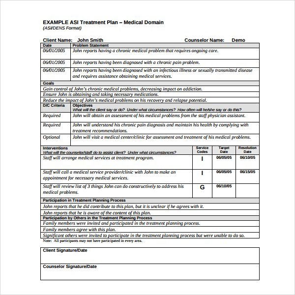 Counseling Treatment Plan Template Sample Treatment Plan Template 7 Free Documents In Pdf
