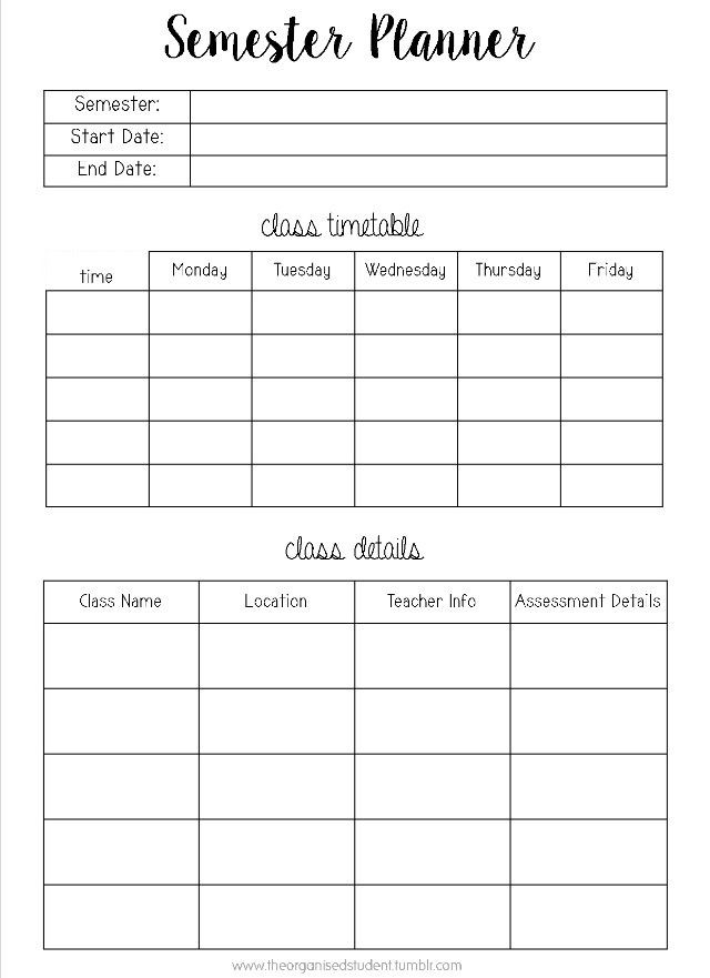 Course Schedule Planner Template I Plan to Post This On All Of My Notebooks for School when I