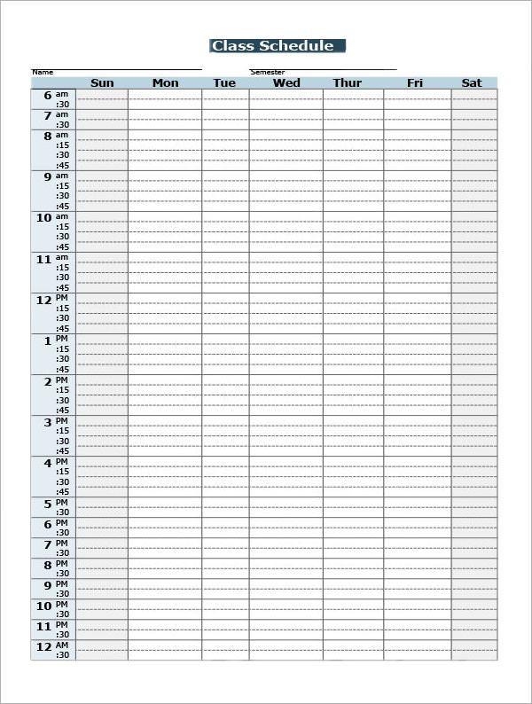Course Schedule Planner Template Weekly Schedule Template