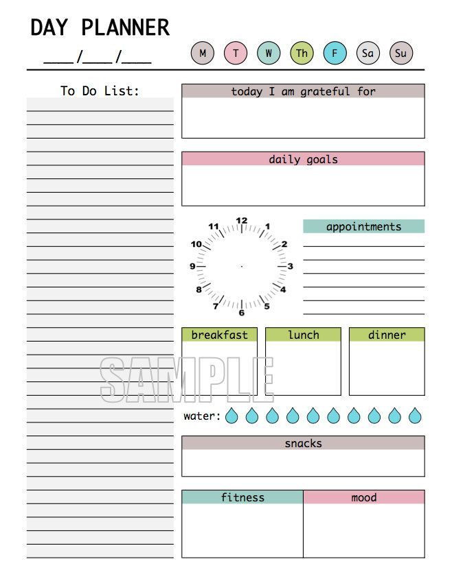 Daily Planner Template Day Planner Printable Fillable Pdf Daily Planner Weekly