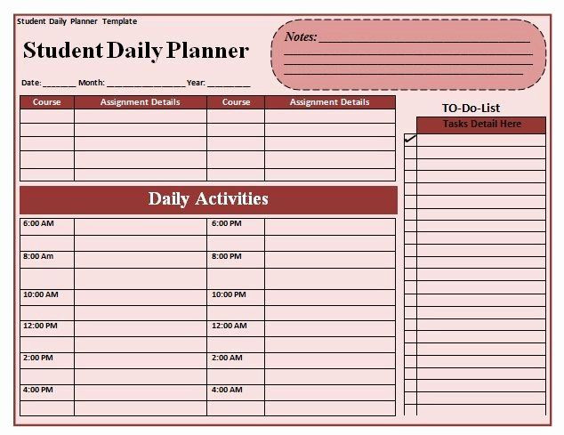 Daily Planner Template Printable Weekly School Planner Template Unique Student Planner