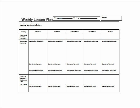 Daily Preschool Lesson Plan Template Lesson Plans Template for Kindergarten Inspirational Weekly
