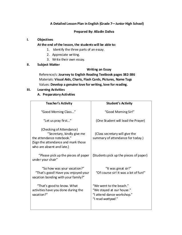 Dance Lesson Plan Template A Detailed Lesson Plan In English In 2020