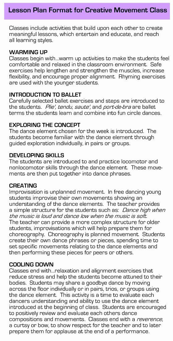 Dance Lesson Plan Template Dance Lesson Plan Template New Ballet Lesson Plan Template