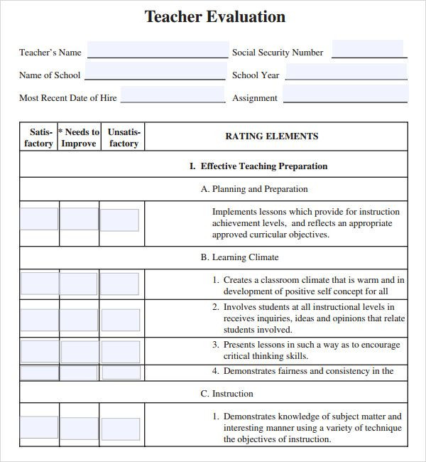Danielson Lesson Plan Template Doc Teacher Evaluation form for Students Template