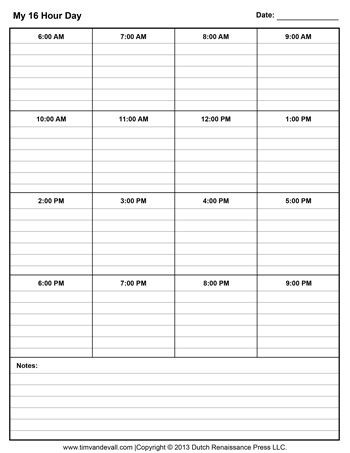 Day by Day Planner Template 16 Hr Daily Schedule Template Tim S Printables