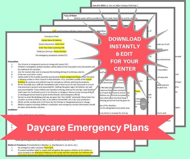 Daycare Emergency Preparedness Plan Template Daycare Emergency Plans Childcare Center Printable Daycare