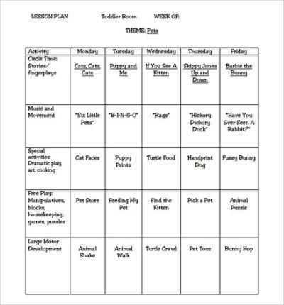 Daycare Lesson Plan Template Sample toddler Lesson Plan Template