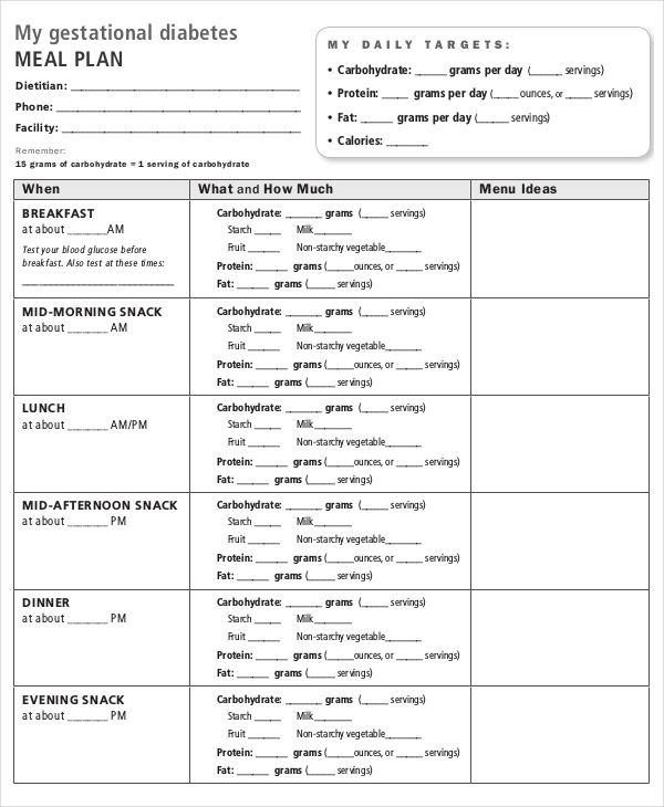 Diabetes Meal Planner Template Meal Plan Templates