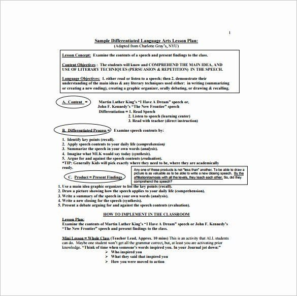 Differentiated Instruction Lesson Plan Template Art Lesson Plan Template New Art Lesson Plan Template 10 Fre