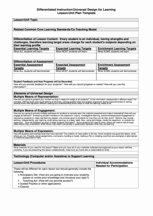 Differentiated Instruction Lesson Plan Template Differentiated Instruction Lesson Plan Template Fresh