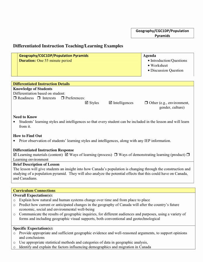 Differentiated Instruction Lesson Plan Template Differentiated Instruction Lesson Plan Template Lovely