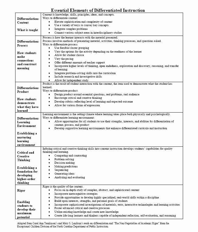 Differentiated Instruction Lesson Plan Template Differentiated Lesson Plan Template Beautiful Essential