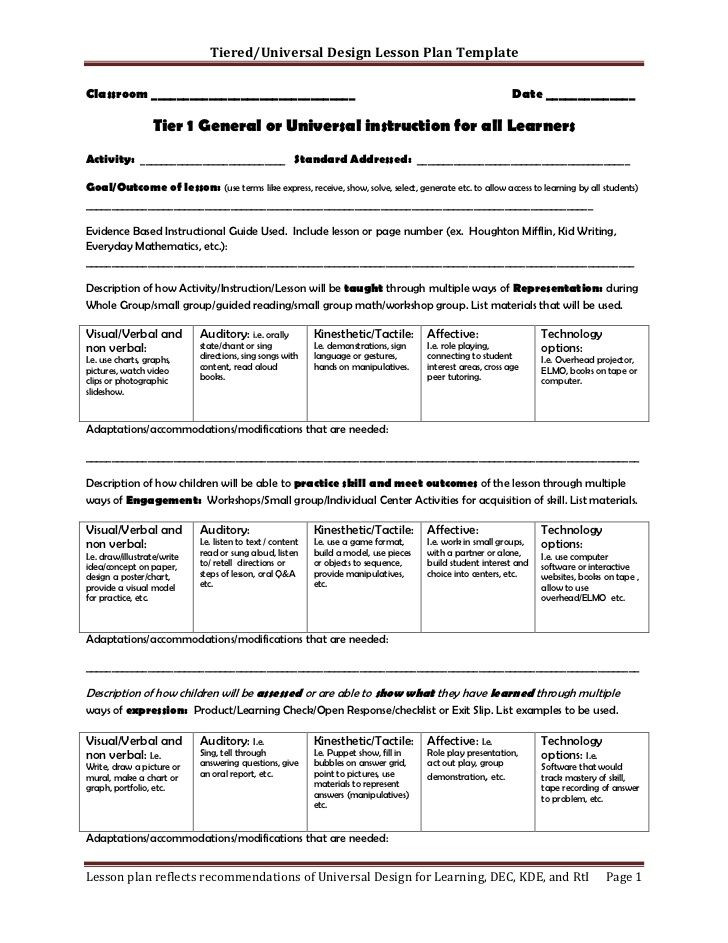 Differentiated Instruction Lesson Plan Template Tiered Lesson Plan Template