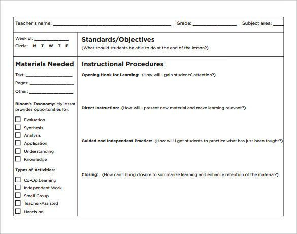 Direct Instruction Lesson Plan Template Teacher Lesson Plan Template Pdf Awesome 18 Teacher Lesson