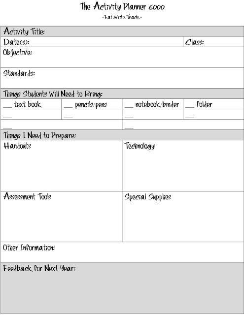 Eats Lesson Plan Template the Activity Planner 6000