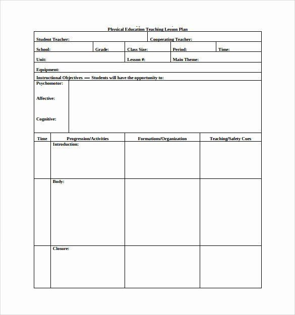 Edi Lesson Plan Template Edi Lesson Plan Template New Blank Physical Education Lesson