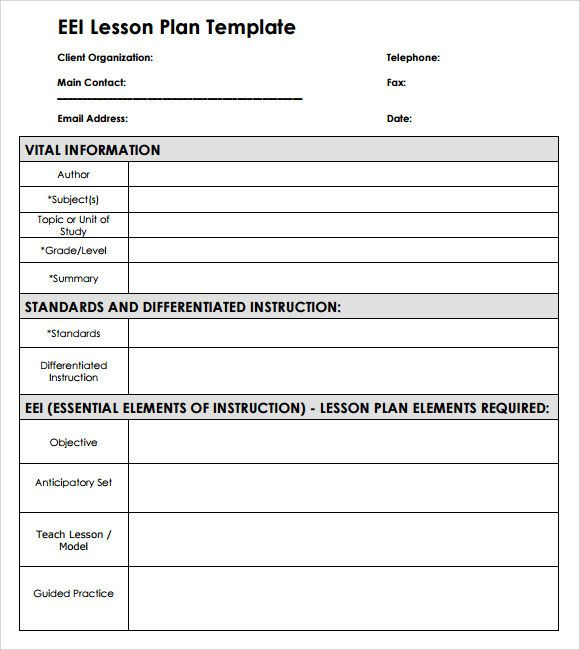 Eei Lesson Plan Template Word Free 10 Sample Blank Lesson Plan Templates In Pdf