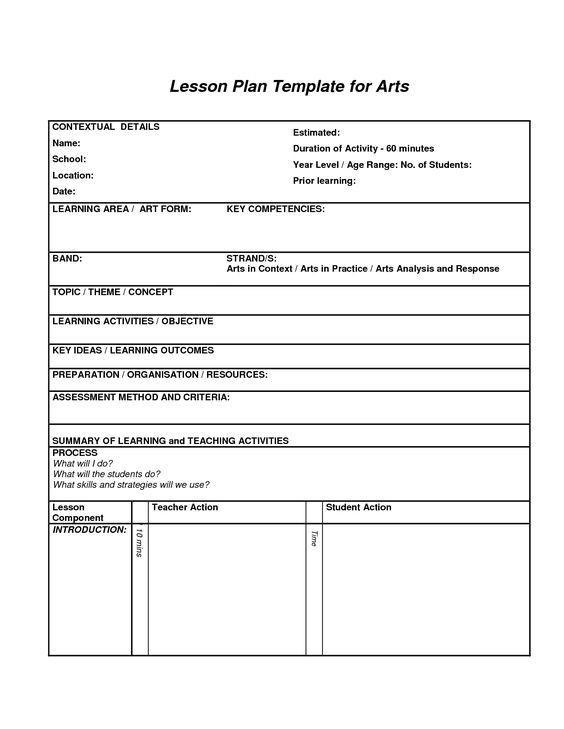 Elementary Art Lesson Plan Template Lesson Plan Template for Arts