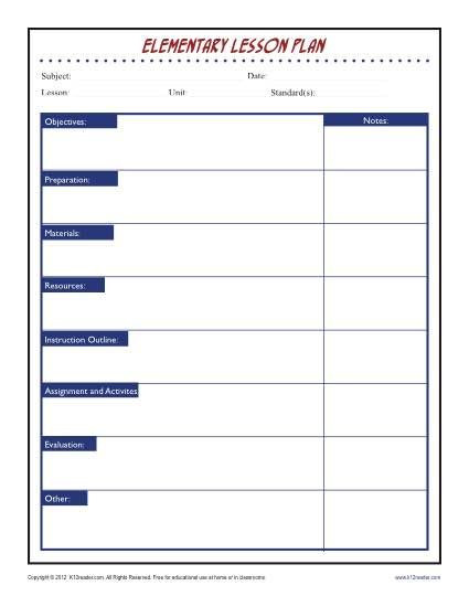 Elementary Lesson Plan Template Daily Single Subject Lesson Plan Template with Grid