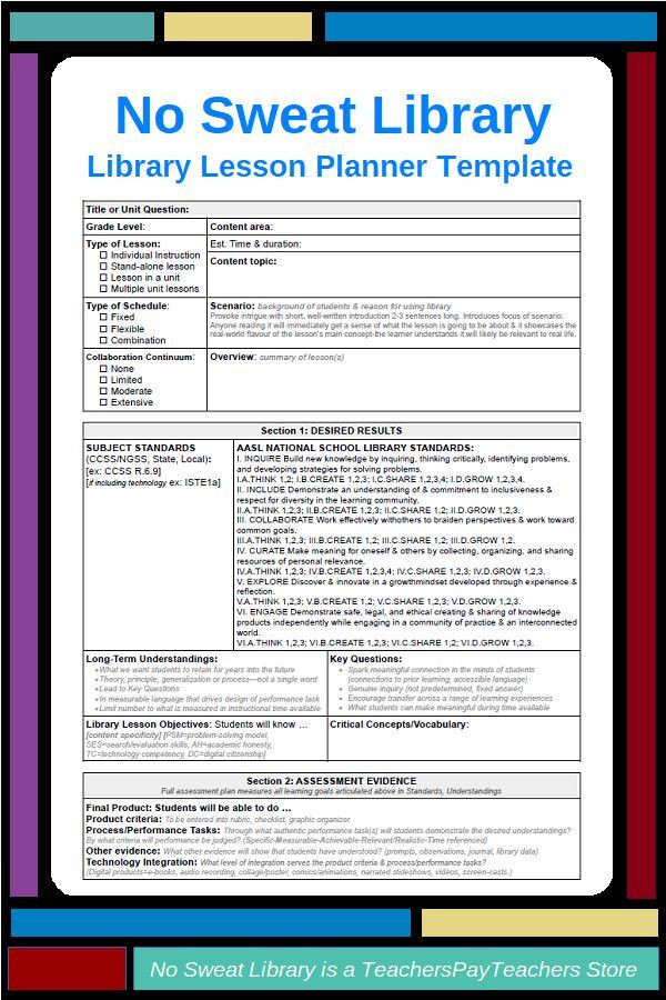 Elementary Library Lesson Plan Template Nosweat Library Lesson Planner Template Free Template for